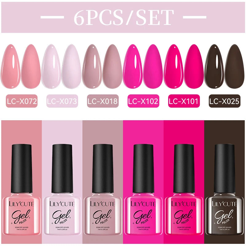 LILYCUTE Nail Gel Polish Set Pink Green Spring DIY Nail Art Design Long Lasting Soak Off UV Gel Manicure Painting Gel Vernis Kit