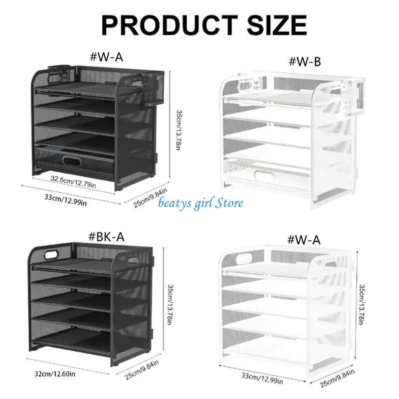 C7AB Multifunction File Letter Tray Organizers with Sliding Drawer and 2 Pen Holder, Space Saving Office Desk Organizers
