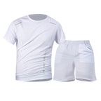 2-Piece Men's Summer Quick drying Sports Suit Loose And Breathable Short Sleeved T-shirt Running And Fitness Black Pocket Shorts