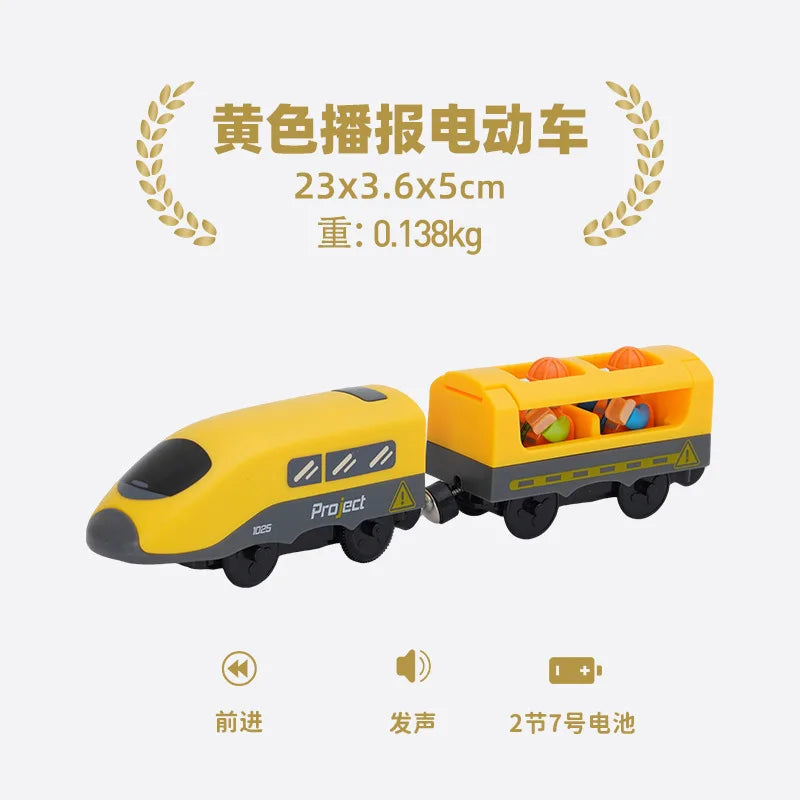 wooden Electric car set Magnetic Electric Train with Little Doll Diecast Slot Toy set Compatible Railway Wood Track Rail Train