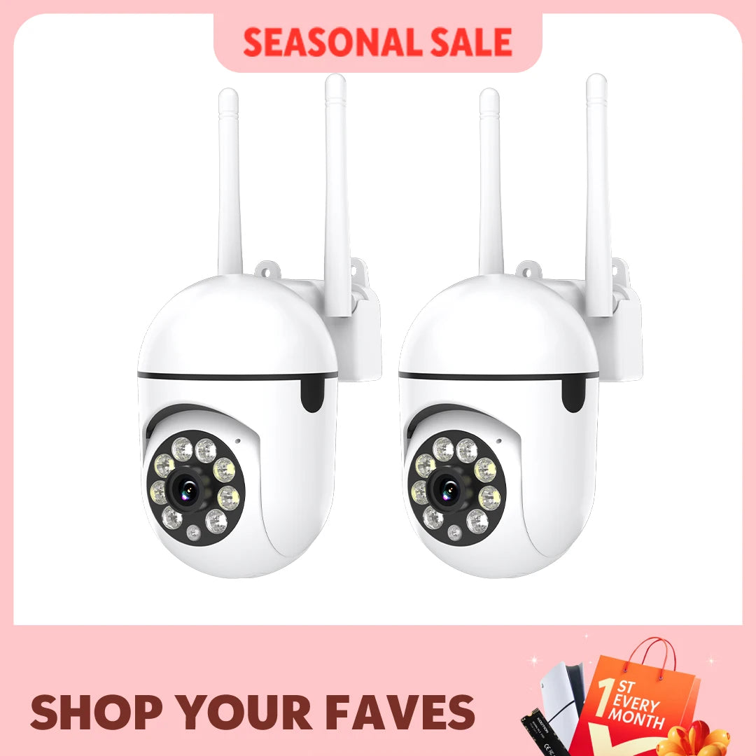2PC Ease Life APP Wireless 1080P HD Indoor/Outdoor WiFi Security Camera, Color Night Vision, 2-Way Audio, 360° Pan/Tilt/Zoom, Mo Image principale du produit