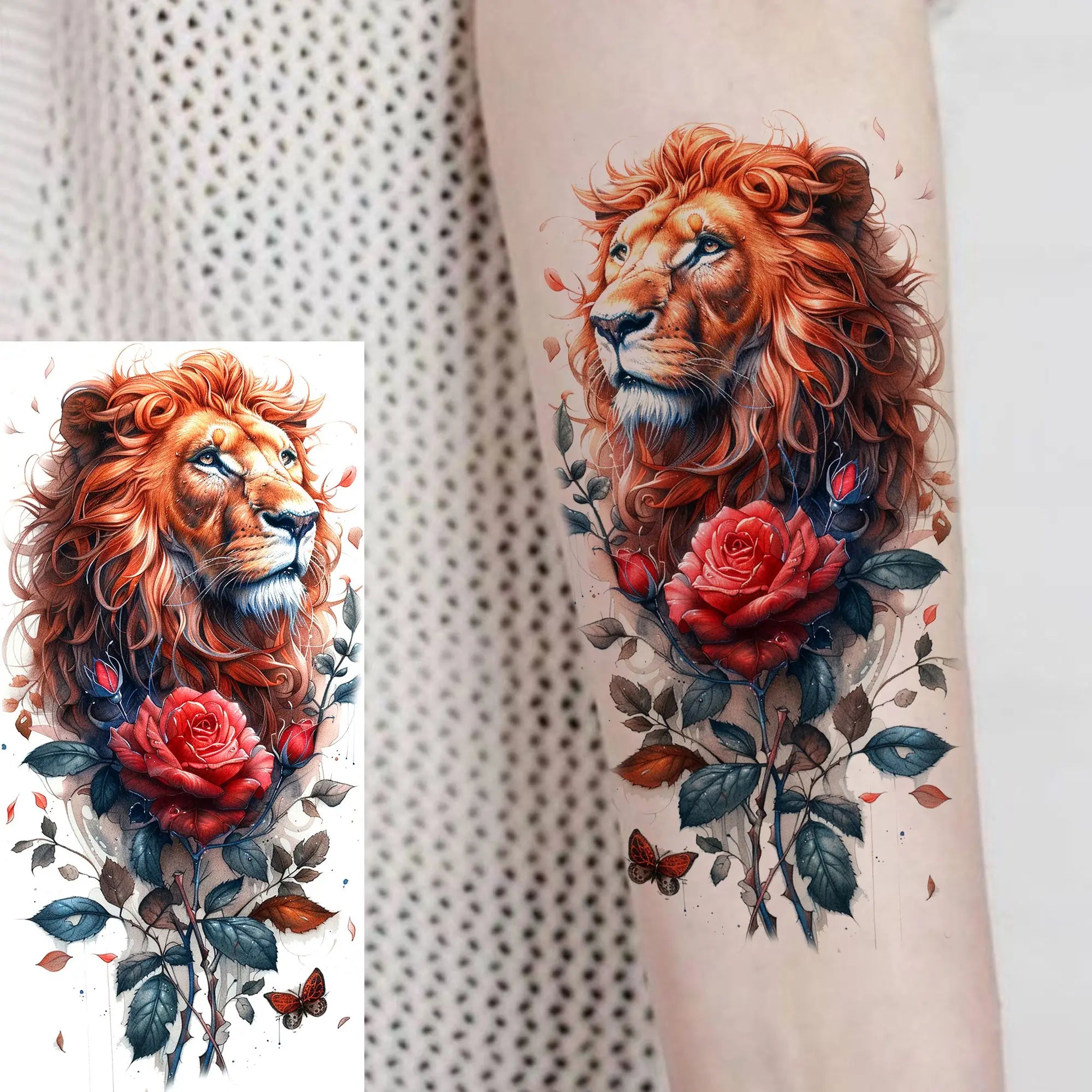 1 Sheet Unique Watercolr Lion Tiger Animals Temporary Tattoos Long Lasting Waterproof Fox Owl Fake Tattoo Sticker Body Art Tatoo