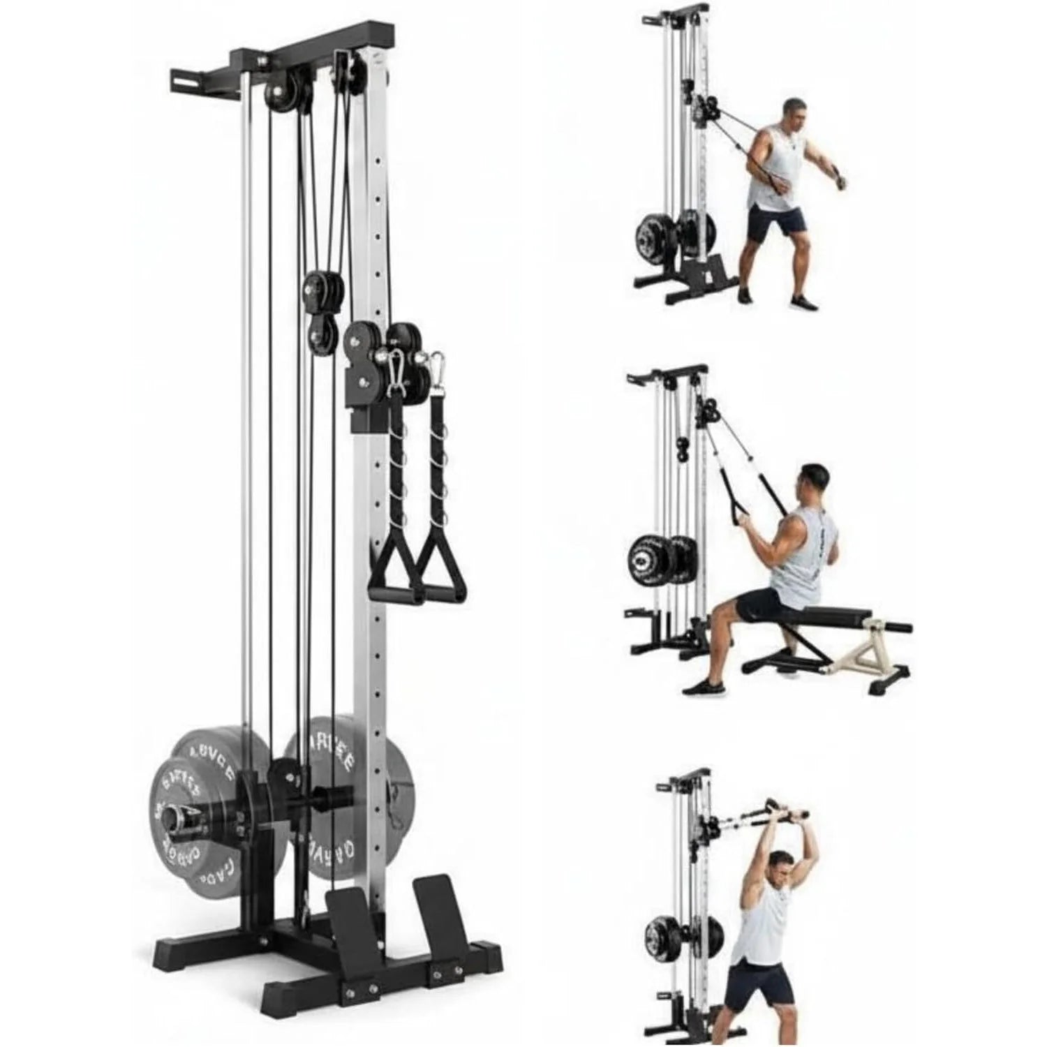 Wall Mount Cable Station Dual Pulley Cable Crossover Machine LAT Pulldown Bar & Foot Board for Home Gym Strength Training Image principale du produit