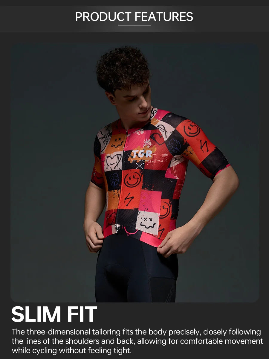 X-TIGER Summer Men's Cycling Jersey Short Sleeve Slim Fit GRAFFITI ART STYLE Breathable Maillot for Mountain Road Bike Pro