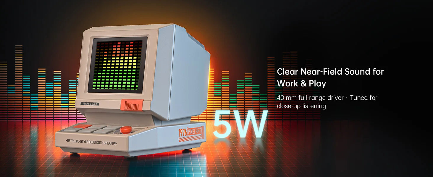 Divoom MiniToo Retro Bluetooth Speaker Portable Pixel Display Music Box Retro Computer Style Speaker Gift