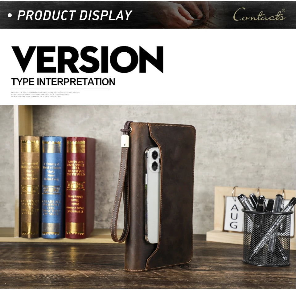 Family Passport Wallet with AirTag Slot for Travel Genuine Leather Credit Card Boarding Pass Holder Pen Cover Money Clutch Bag