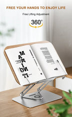 FORZOLA 360° Rotating Walnut Wood Reading Stand Student Reading Desktop Foldable Holder Book Ipad Tablet Notebook Laptop Bracket