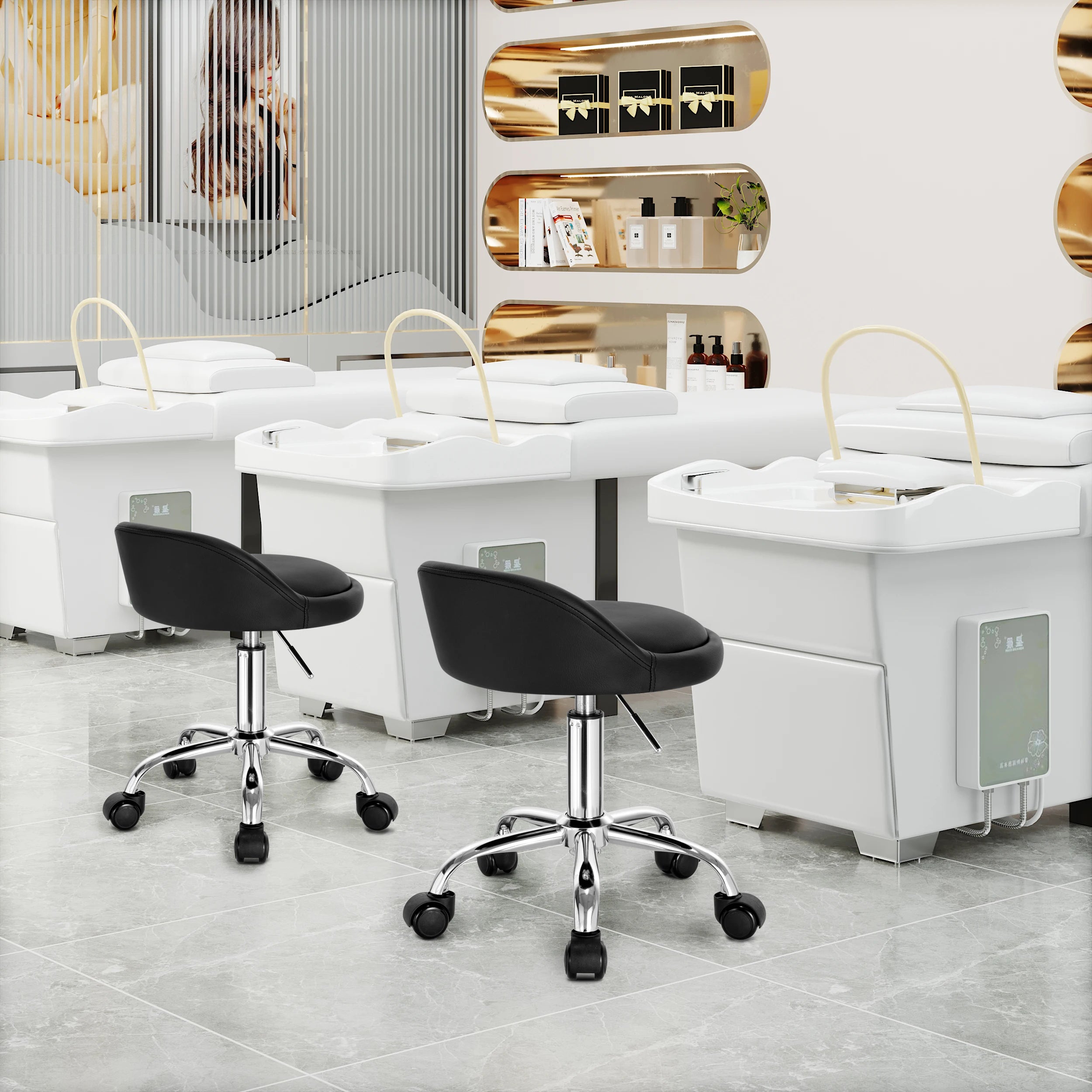 WOLTU Swivel Office Stool with Wheels Height Adjustable Computer Chair With Low Backrest Work  Roller Rocker Dressing Stool