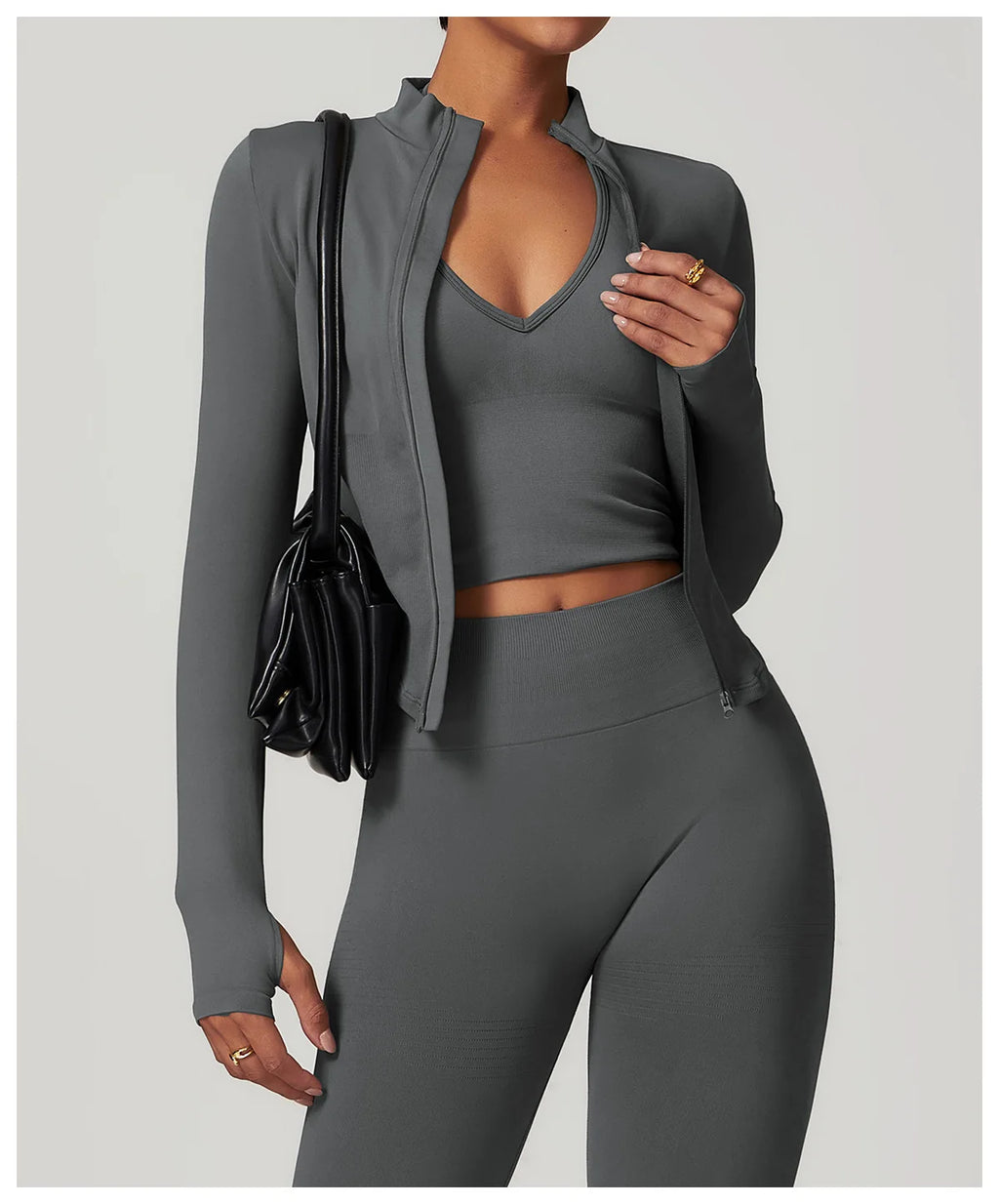 Women's Zipper Crop Sports Jacket Long Sleeve Yoga T-Shirt Solid Quick Dry Fitness Top Gym Running Workout Sportswear