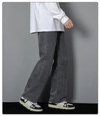2026 New Korean Men's Casual Long Jeans Classic Man Straight Denim Wide-leg Pants Solid Color Light Blue Grey Black