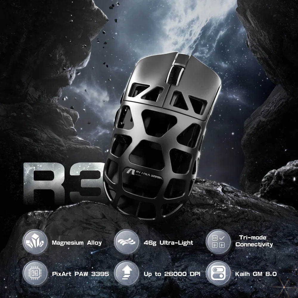 ATTACK SHARK R3 Magnesium Alloy Gaming Mouse 8K SUPERLIGHT 8000Hz 6 Adjustable DPI up to 26000 PAW3395 BT/2.4G Wireless/Wired Image principale du produit