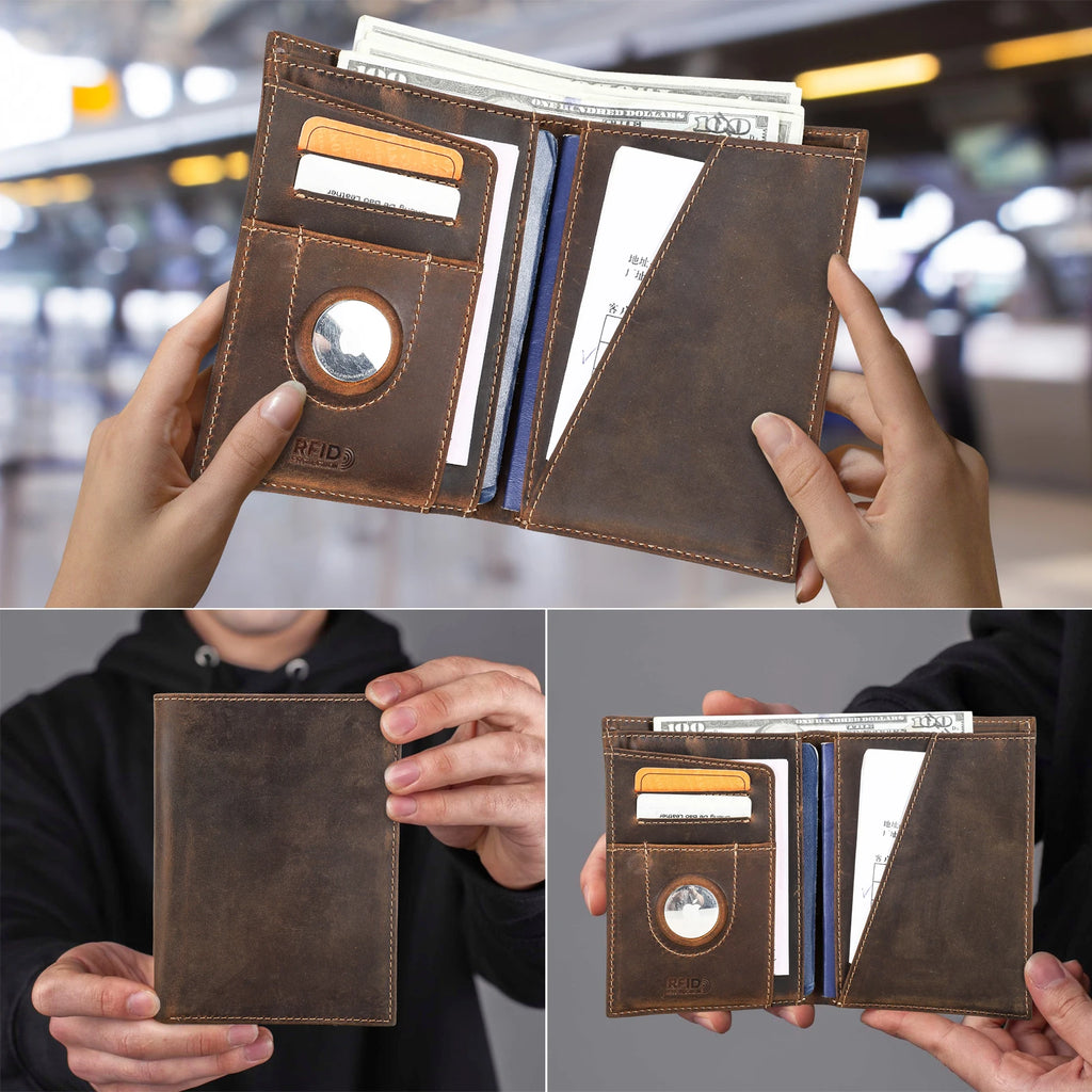 Customized Passport Cover Wallet Genuine Leather Protective Cover With Airtag Case Travel Card Holder Rfid Men Women