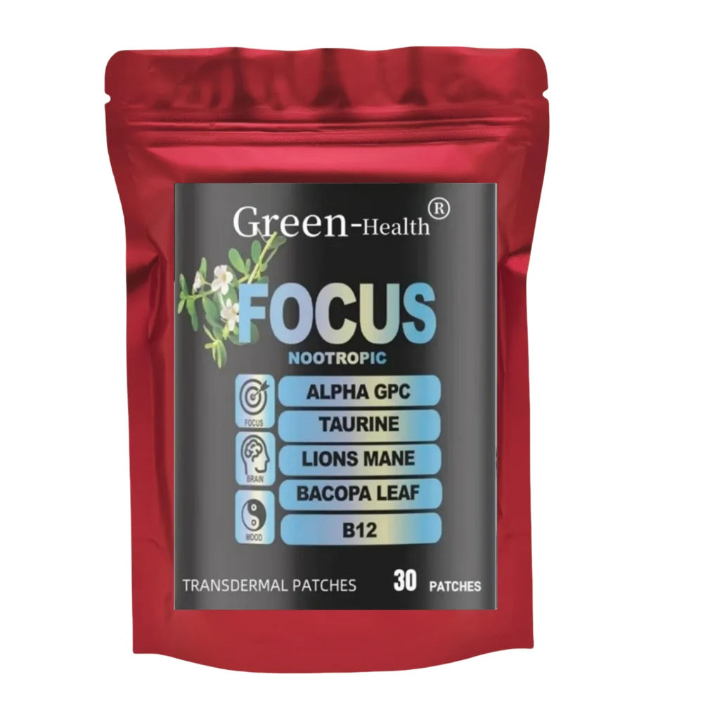 Nootropic Brain Transdermal Patches - Lions Mane Vitamin C & B12 Taurine Bacopa - Cognitive Function Support 30 Patches 6-in-1