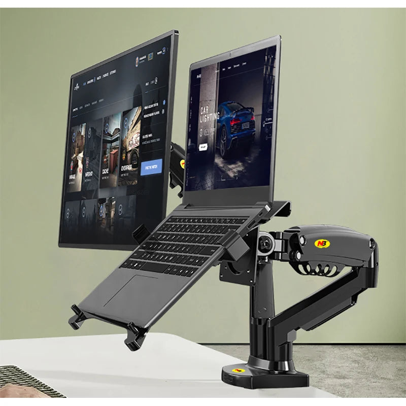 Desktop NB F160 + FP-2 Gas Spring Dual Arm for 17"-27" Monitor Holder + 10"-17" Laptop Support Air Press Mount Stand Load 2-9kg Image principale du produit