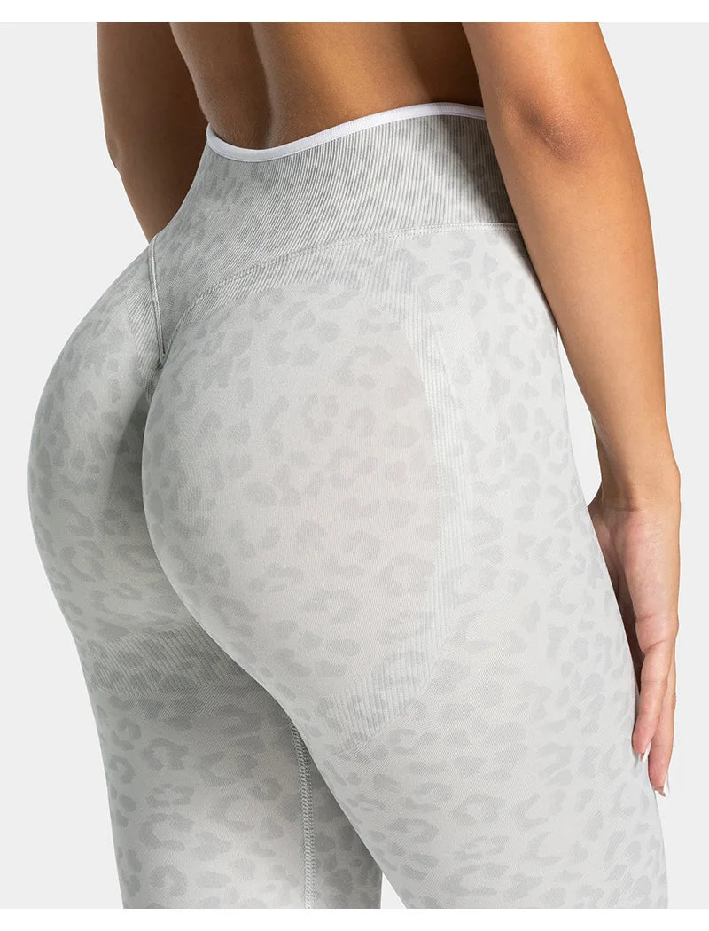 High Waist Leopard Print Yoga Pants, Butt Lifting Tummy Control Leggings 