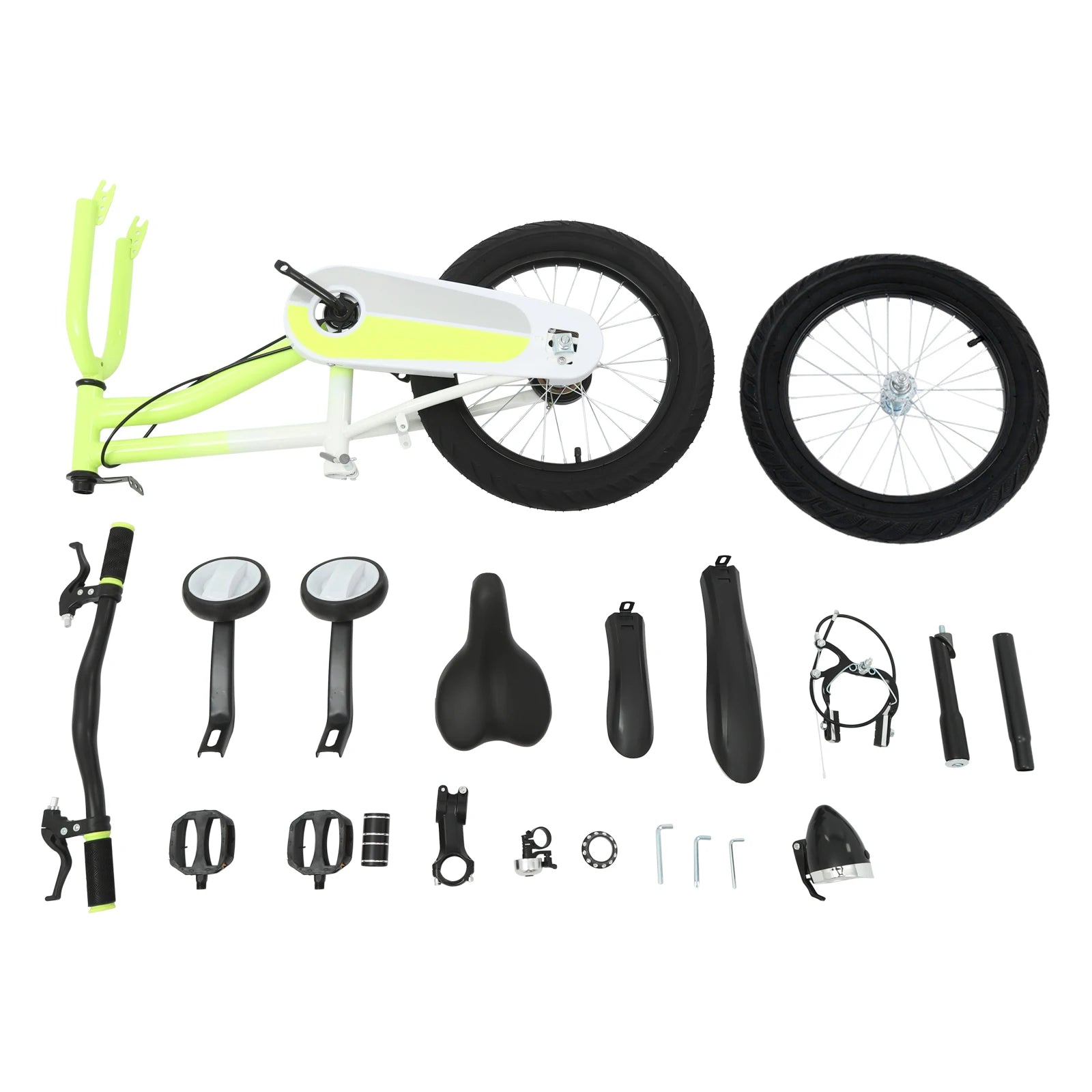 16 Inch Children's Bicycle Carbon Steel Mountain Bike with Auxiliary Wheels & LED Light for 5-8 Years Old,Height Adjustable,60Kg