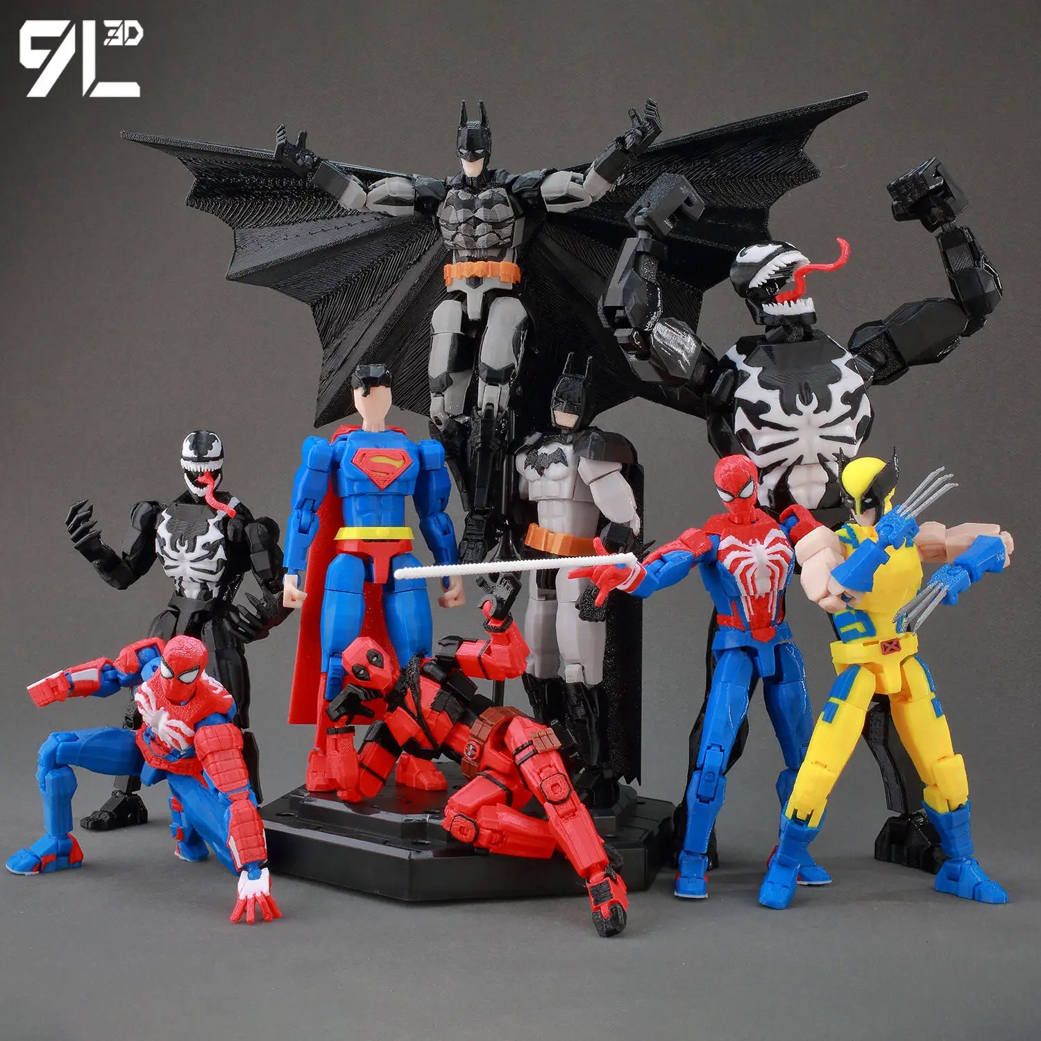 9L3D Printed Deadpool Wolverine Batman Spider-Man Venom Action Figures Dummy13 Lucky13 T13  Anime Model Toys Collectors Gifts Main image