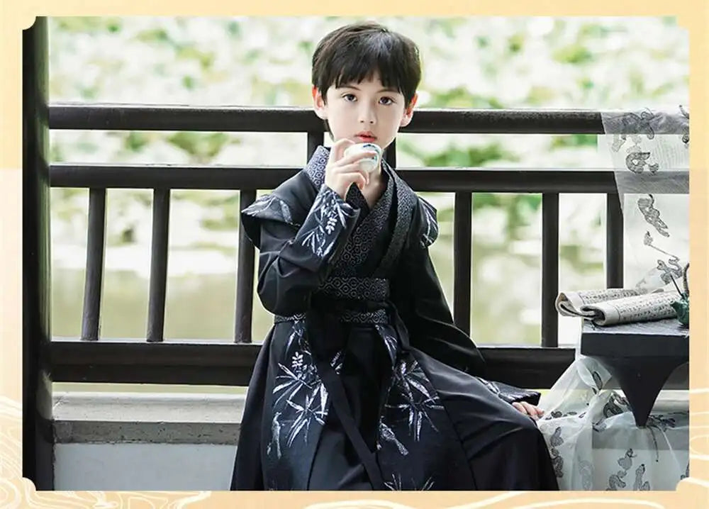 Handsome Boys' Improved Hanfu Oriental Chinese Style High-end Tang Suit Kids Performance Swordsman Traditional Ancient Costume