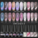 10/12PCS/SET Cat Magnetic Gel Nail Polish Set 9D Reflective Glitter Gel Semi Permanent UV Gel Soak Off Sparkling Nail Art Kits