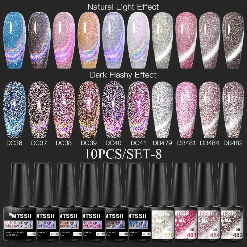 10/12PCS/SET Cat Magnetic Gel Nail Polish Set 9D Reflective Glitter Gel Semi Permanent UV Gel Soak Off Sparkling Nail Art Kits