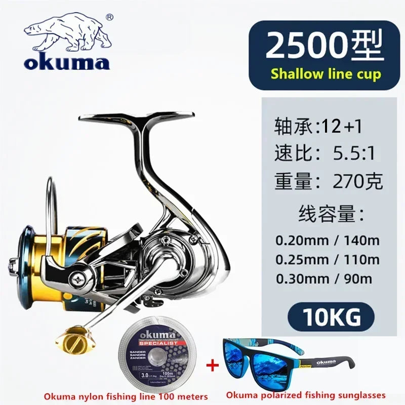 Okuma All Metal Fishing Reel Shallow Line Cup 15KG Anti Seawater Corrosion Rotating Reel 1000-5000