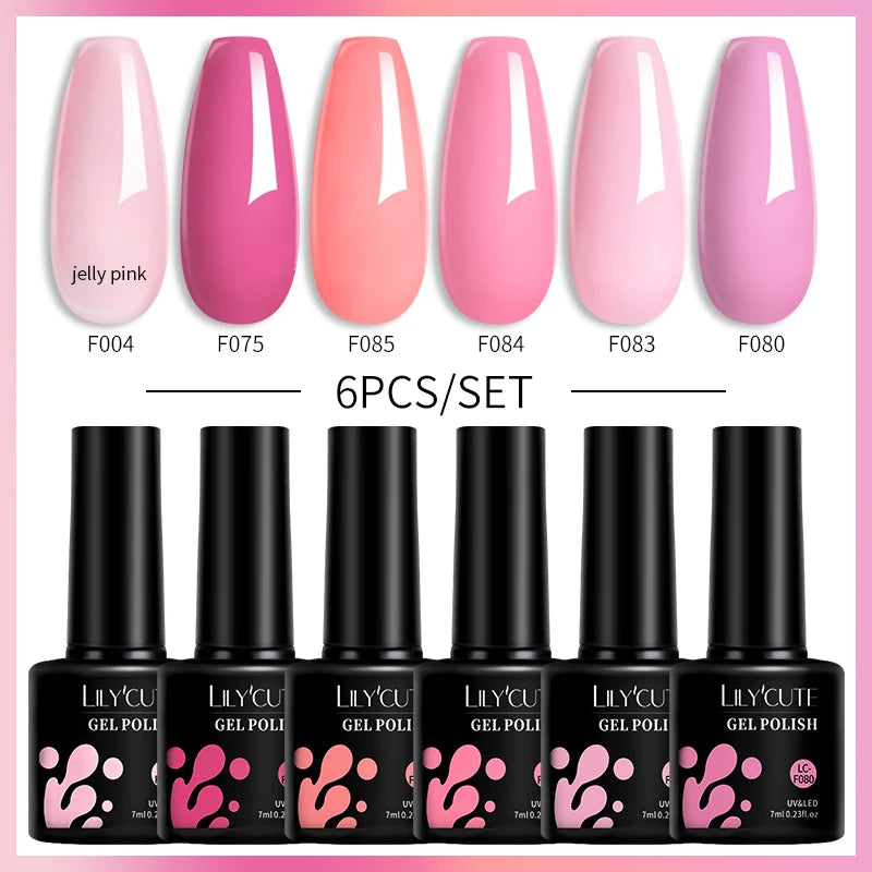LILYCUTE 7ML 6PCS Neon Gel Nail Polish Set fluorescent Series Color Changing Semi Permanent Soak Off Manicure kit Nail Art Gel