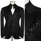 Luxury Suit 2 Pieces Set For Man Beading Tuxedos Lapel One Button Customized Blazer Casual Business Sequined Wedding Groom