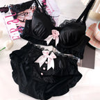 YUQI Kawaii Japanese Lolita Lingerie Set - Cute Bow Bra Cover & Panties for Small Chest, Pure Sexy Teen Girl Charm XS-S Cup Bra