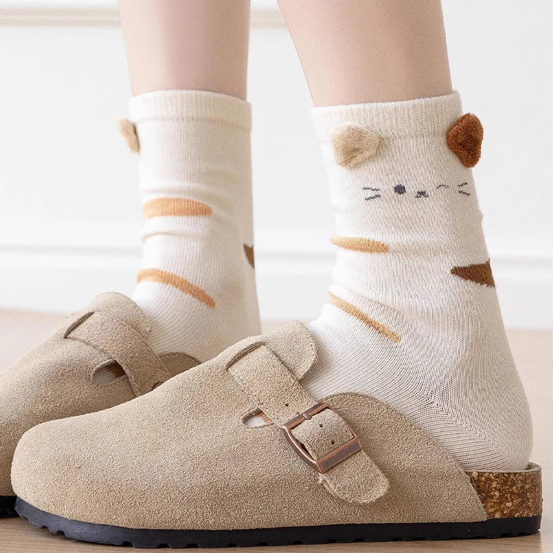 Fashion Sweet Cute 3D Animal Ears Pig Hosiery Winter Warm Cartoon Socks for Children Harajuku Cotton Soft Home Floor Sock