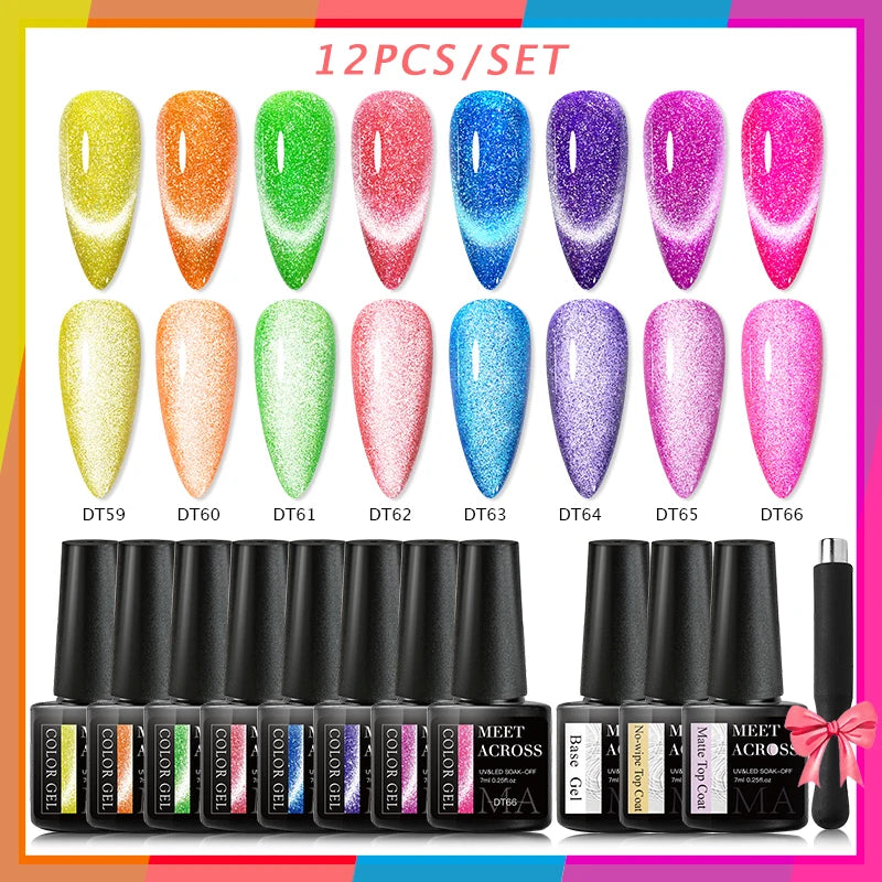 10/12PCS/SET Cat Magnetic Gel Nail Polish Set 9D Reflective Glitter Gel Semi Permanent UV Gel Soak Off Sparkling Nail Art Kits