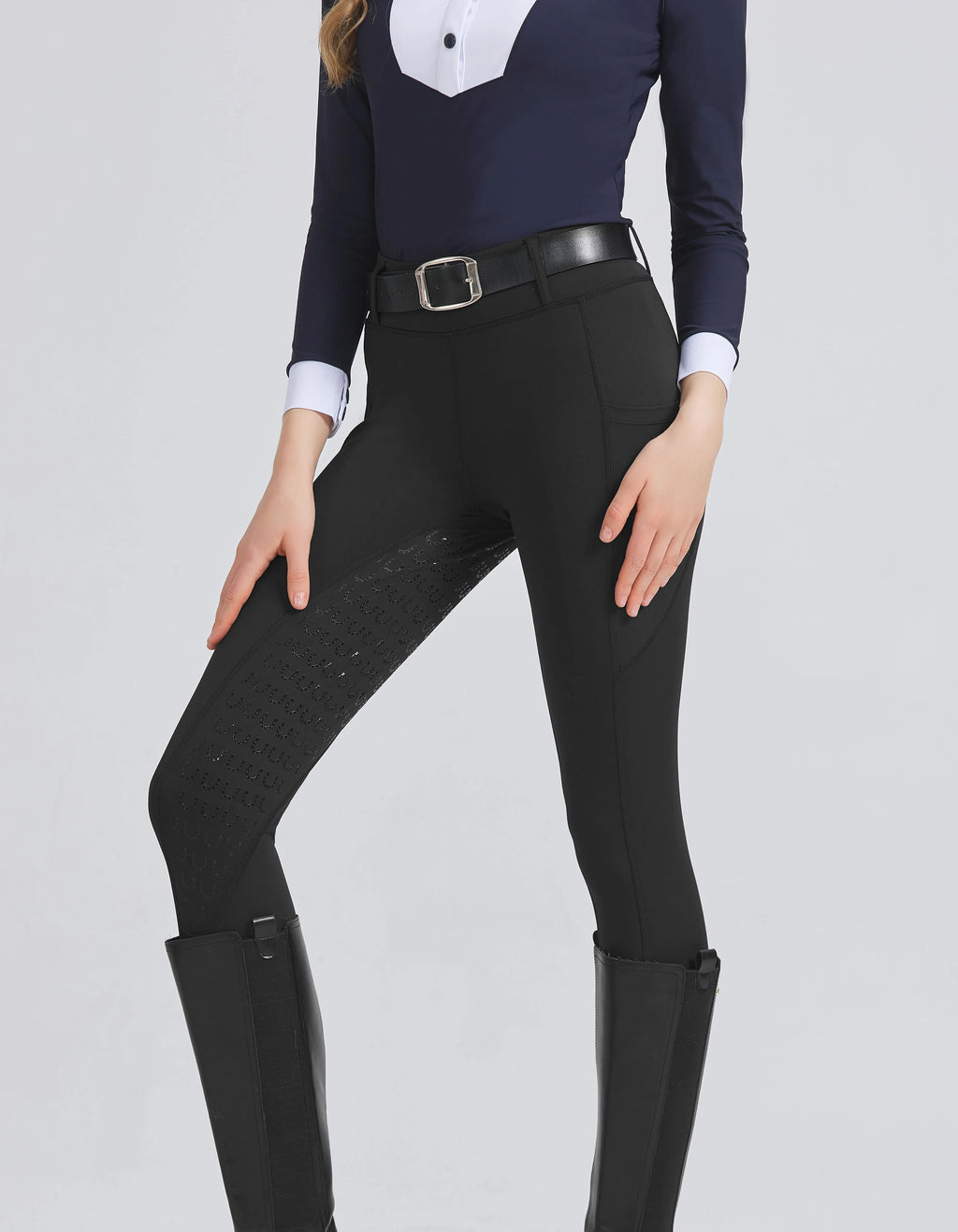Spring and summer riding pants women's knitted high-stretch, slim-fitting silicone riding pants tight riding pants breathable we