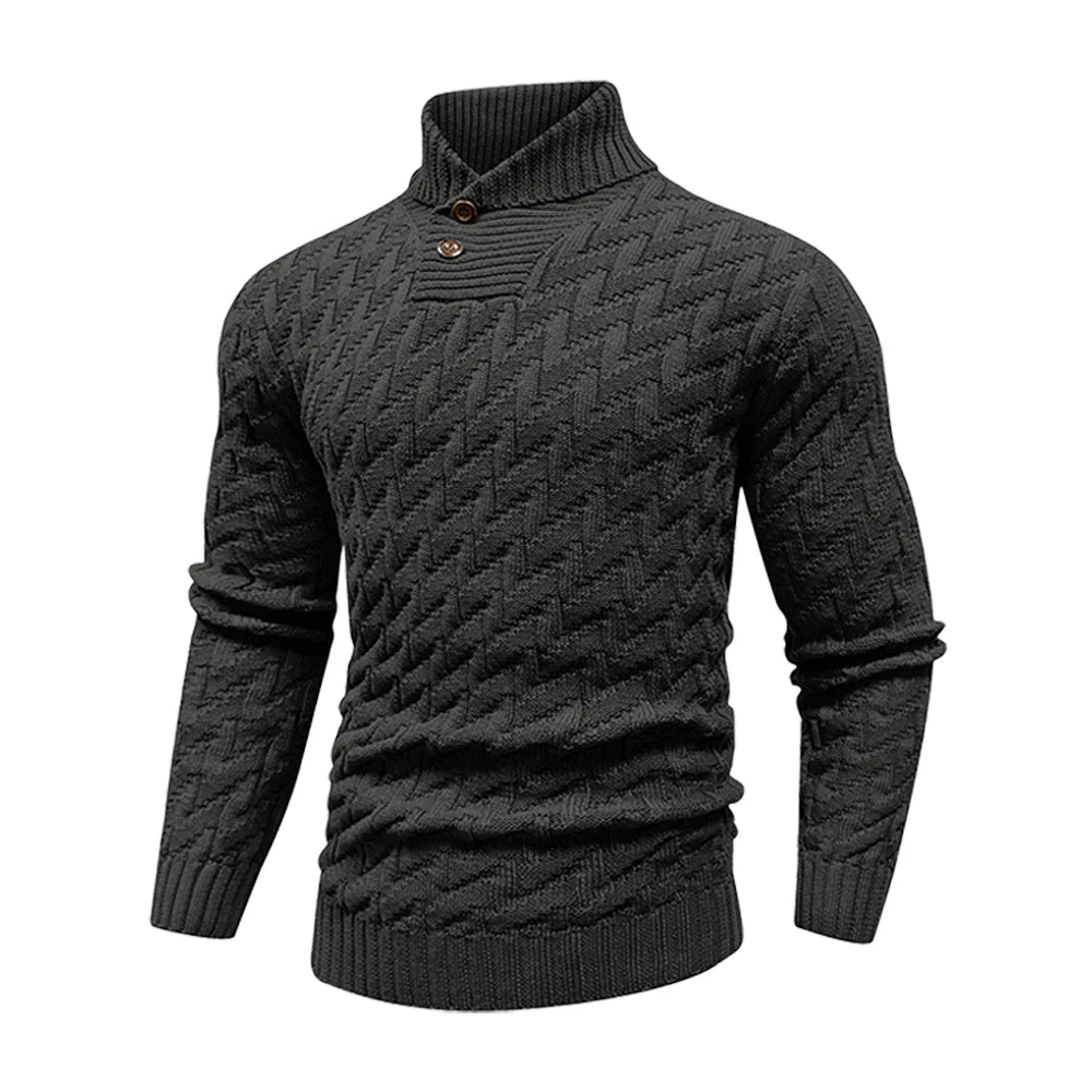Men's Sweater Spring Shawl Collar Pullover Solid Color Sweater Casual Cable Knit Button-Up Pullover High Quality Tops US Size