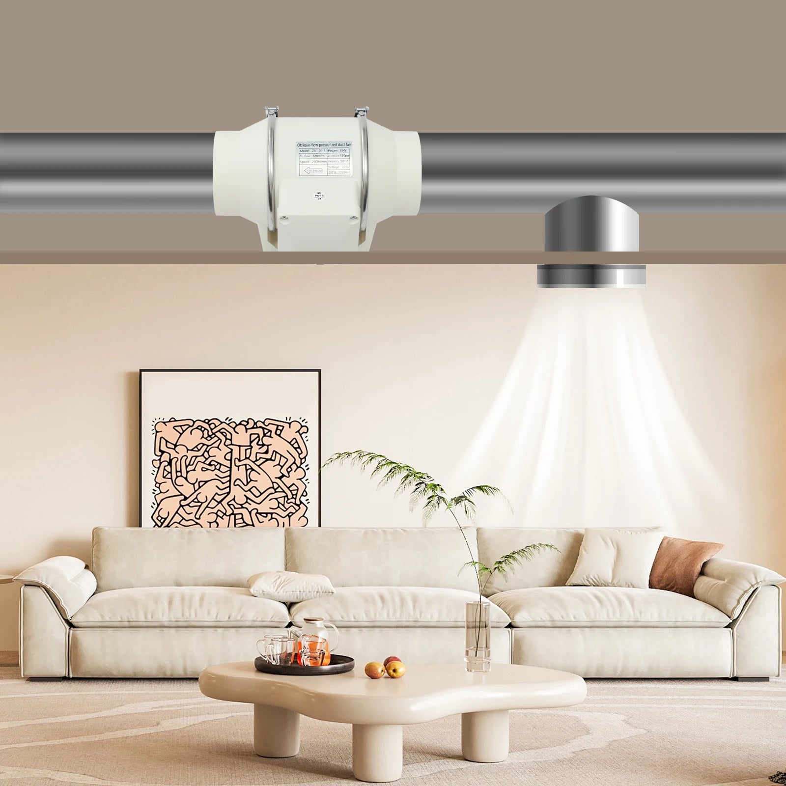 220V Duct Fan, Silent Inline Ventilation Exhaust Fan Air Ventilator for Kitchen/Bathroom/Bath, 2600rpm Secondary image