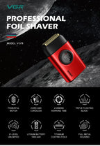 VGR high-end men's shaver alloy reciprocating three blade shaver LED intelligent digital display 9000 speed hair trimmer V-378