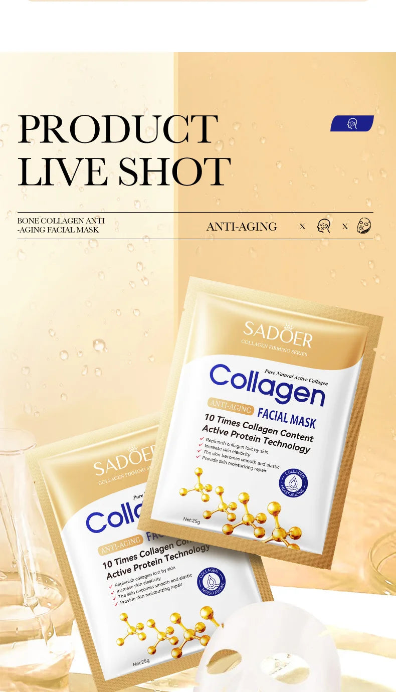10PCS Collagen Anti Wrinkle Facial Mask Anti Aging Fade Fine Lines Firm Skin Moisturizing Brightening SkinCare Korean Cosmetics
