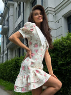 Tossy Printed Lapel Fashion Mini Dress Women's Short Sleeve Patchwork Contrast Elegant Summer Dress 2025 Female Bodycon Dress