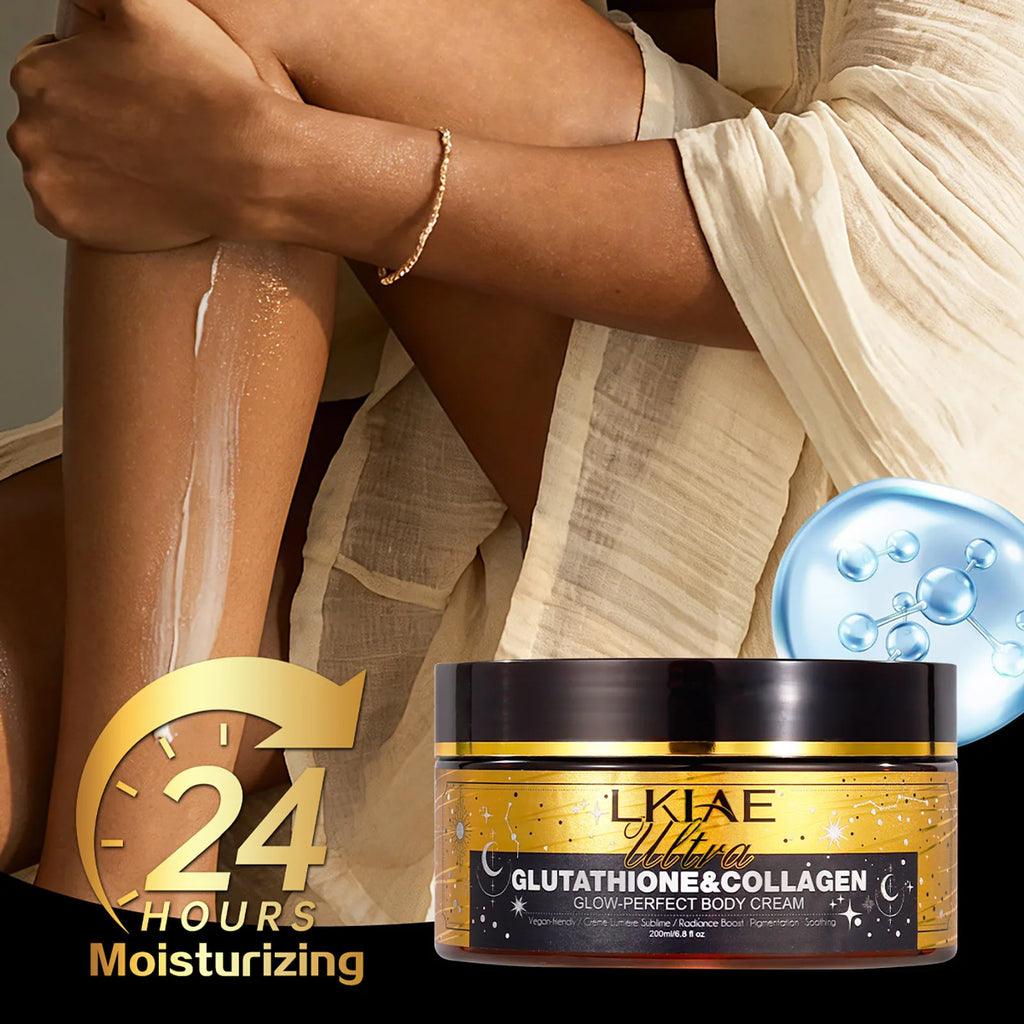 LKIAE Ultra Glutathione Collagen Skin Glowing Body Cream, 24-Hour Intense Hydration, Brightening, Deep Nourish & Glow, 200ml