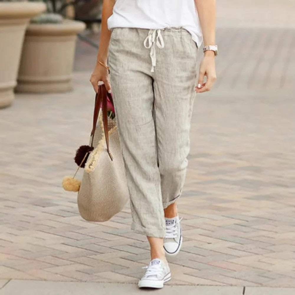 Elegant Solid Drawstring Straight Pants Fashion Women Y2K Pocket Loose Cotton Elastic Waist Baggy Pant Casual Sweatpant Trousers Image principale du produit