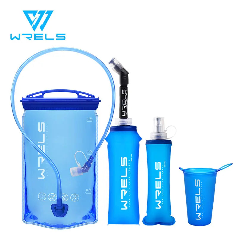 WRELS Foldable Silicone Water Bottle Outdoors Traveling Sport Running Cycling Kettle Water Bottle BPA Free 500ml With Straw Image principale du produit