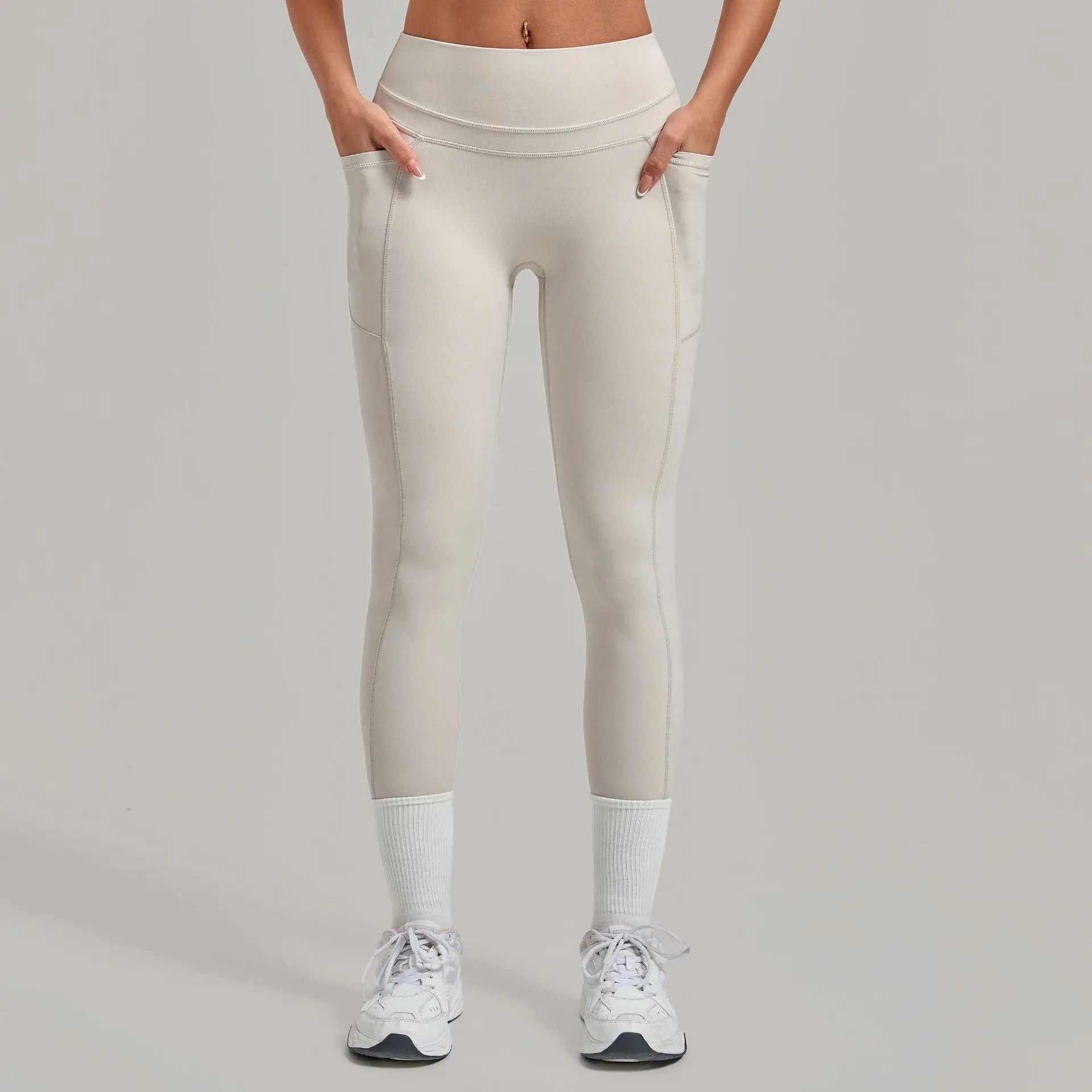 Women's Gym High-waisted High-stretch Yoga Pants with Side Pockets Leggings Workout Running Tights Quick-dry Fitness Trousers