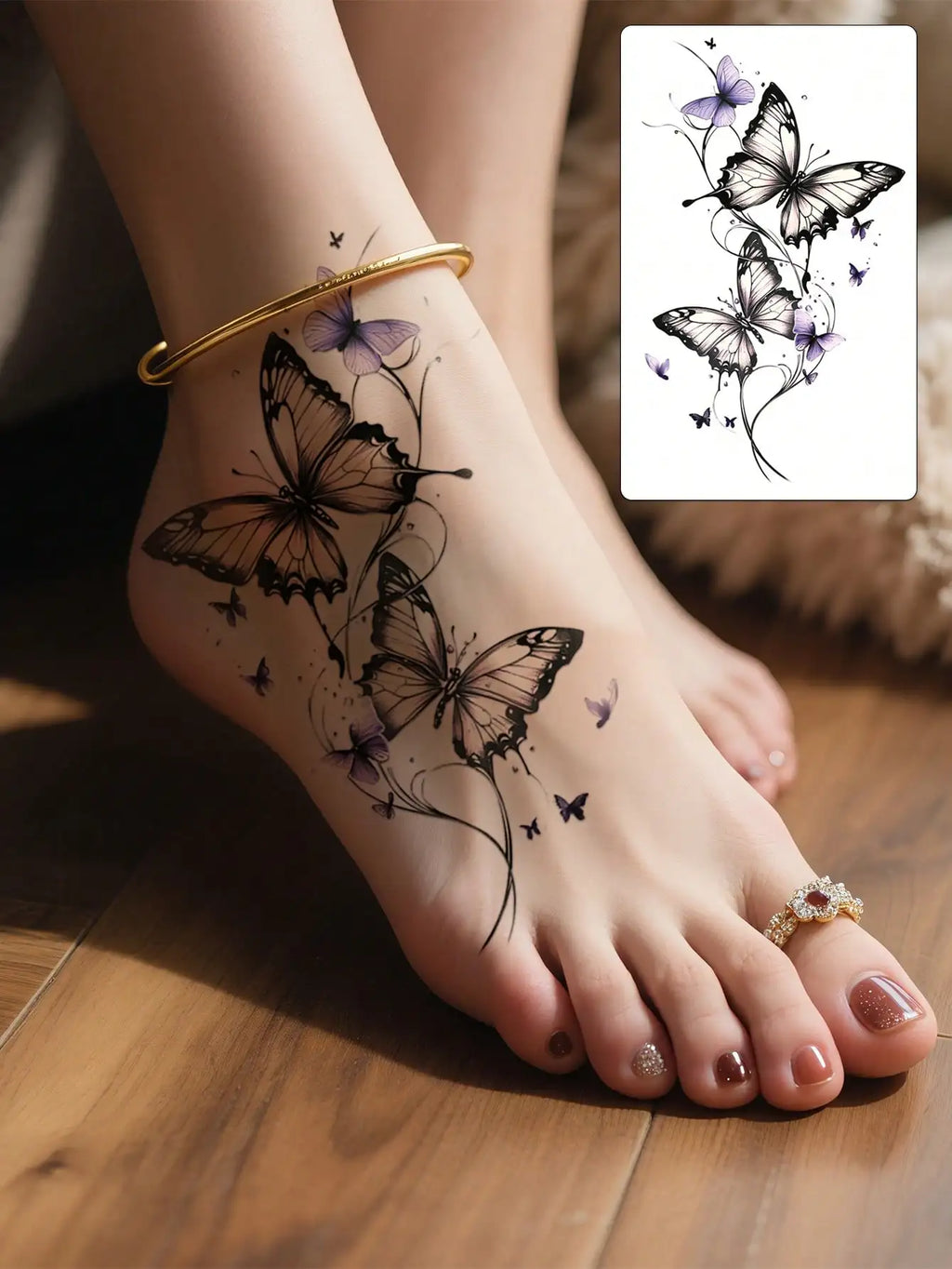 1Pc Fashionable Cool Temporary Tattoo Sticker, Colorful Couple Fake Tattoo, One-Time Use Butterfly Design