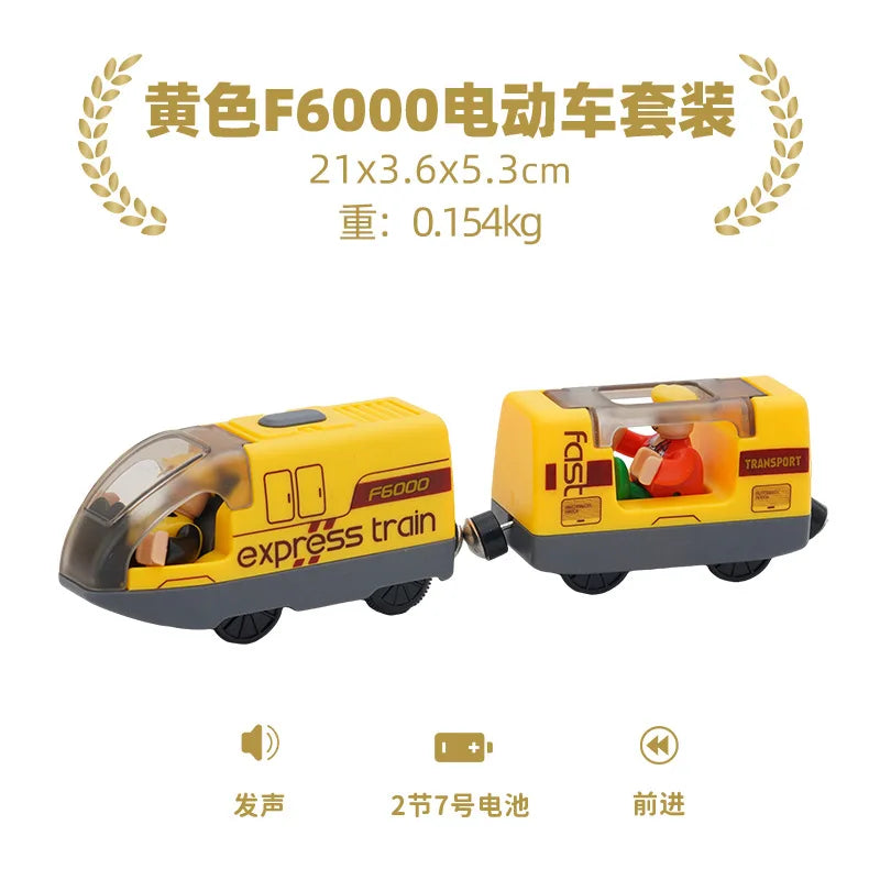 wooden Electric car set Magnetic Electric Train with Little Doll Diecast Slot Toy set Compatible Railway Wood Track Rail Train
