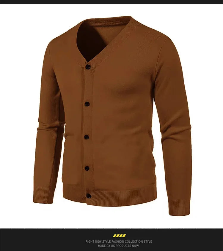 2024 M-5XL Autumn Men's Knitted Cardigan Thin V-neck Basic Elastic Slim Fit Thin Sweater Solid Color Casual Versatile Coat