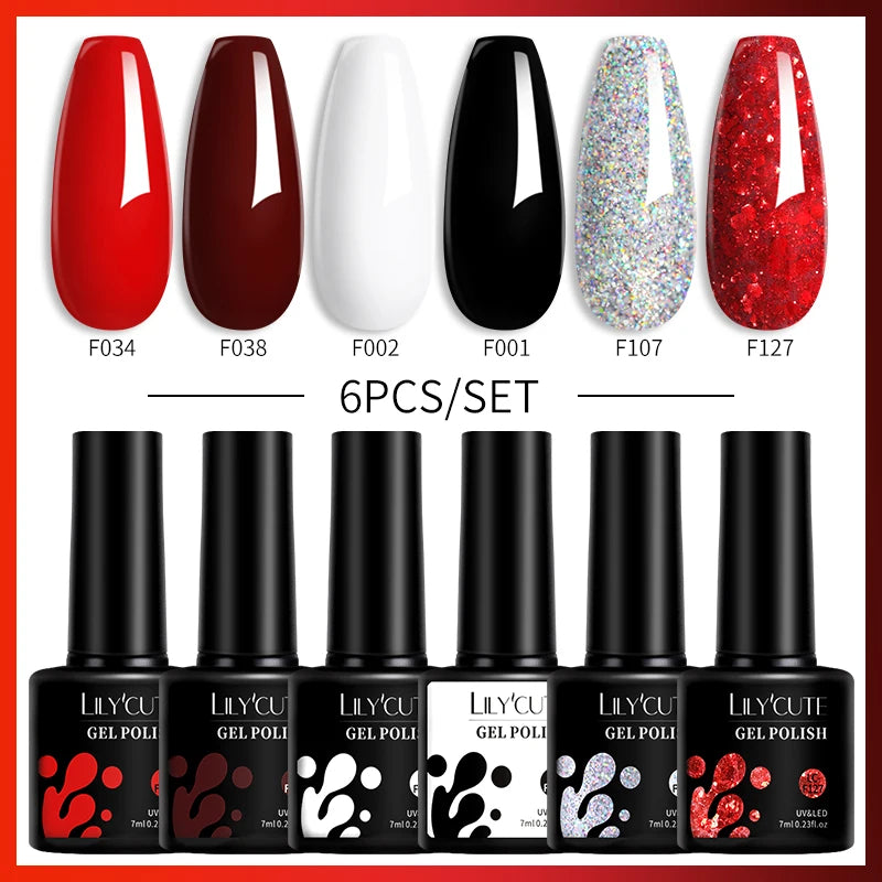 LILYCUTE 7ML 6PCS Neon Gel Nail Polish Set fluorescent Series Color Changing Semi Permanent Soak Off Manicure kit Nail Art Gel