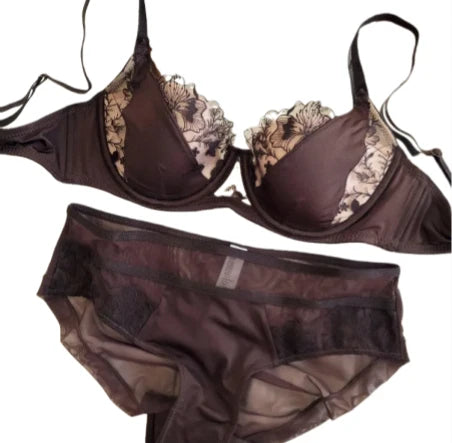 YUQI French Retro Lace Lingerie Set -Push Up Minimizer Bra with Soft Underwire for Large Bust,Sexy Bralette & Panty Set,Hot Sale