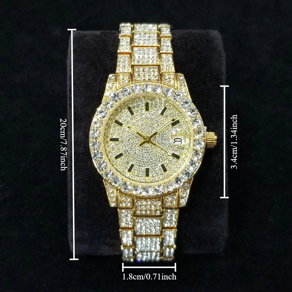 Elegant Diamond Watches Female Fashion Silver Round Stainless Steel Quartz Watch Iced Out Shiny Waterproof Clock Gift for Women