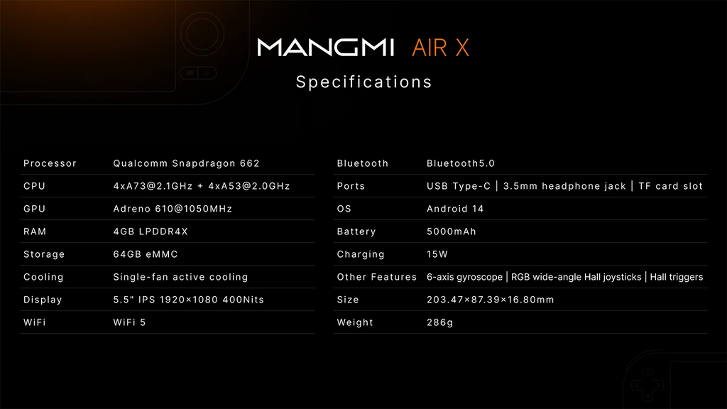 MangMi Air X Game console Android 5.5 inch 1080P 11 touch screen IPS 5000mAh Hall effect Joystick trigger portable game consoles