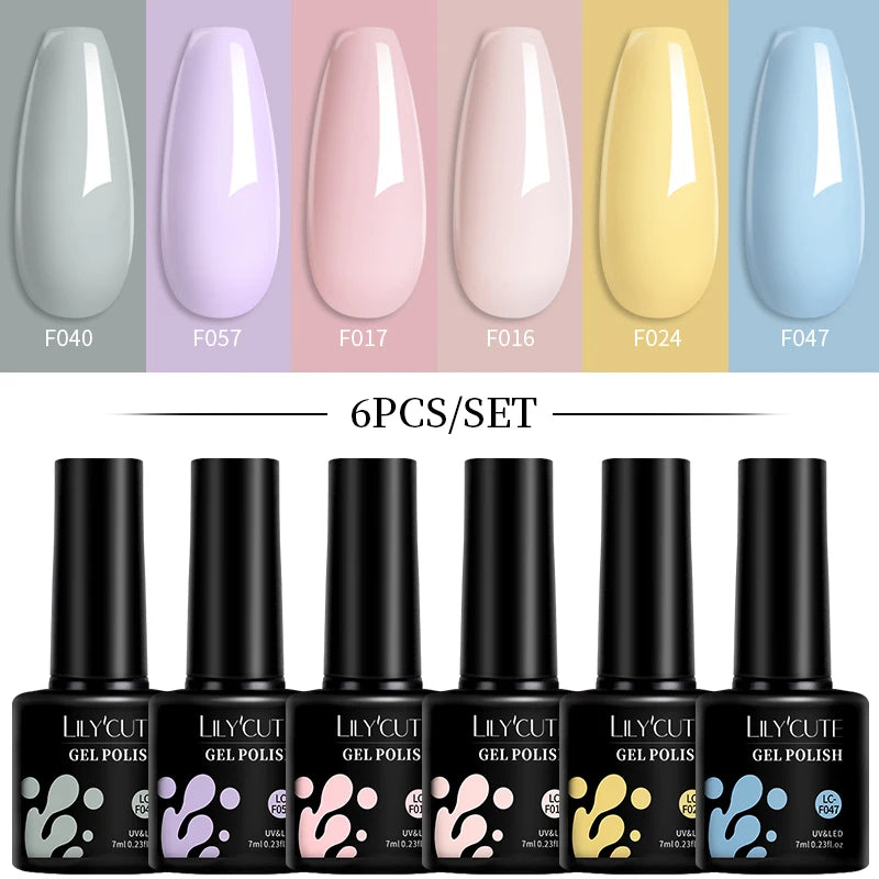 LILYCUTE 7ML 6PCS Neon Gel Nail Polish Set fluorescent Series Color Changing Semi Permanent Soak Off Manicure kit Nail Art Gel