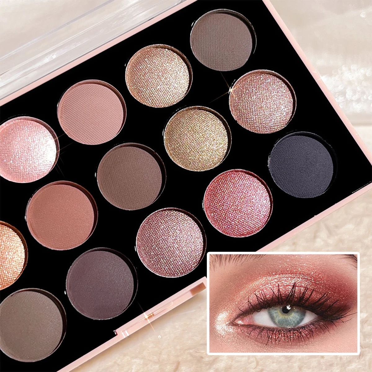 18-Color Eyeshadow Palette – Pearlescent, Matte, Fine Shimmer, Glitter, Earth Tones, Long-Lasting, High-Performance Secondary image