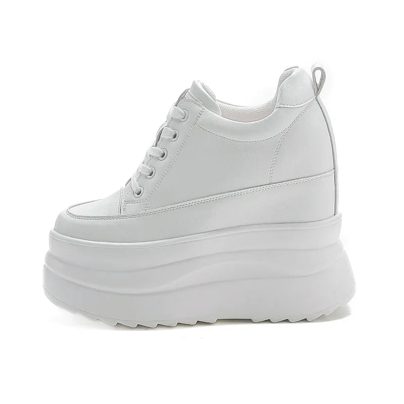 Fujin 13cm 2025 Genuine Leather Platform Wedge Flats Shoes Chunky Sneaker Casual Comfy High Brand Fall Autumn Walking Shoes